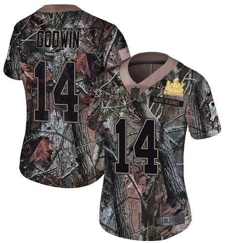 Buccaneers #14 Chris Godwin Camo Women's Super Bowl LV Champions Patch Stitched Limited Rush Realtree Jersey