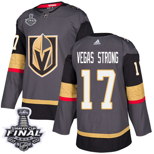 Adidas Golden Vegas Golden Knights #17 Vegas Strong Grey Home Authentic 2018 Stanley Cup Final Stitched Youth Jersey Youth