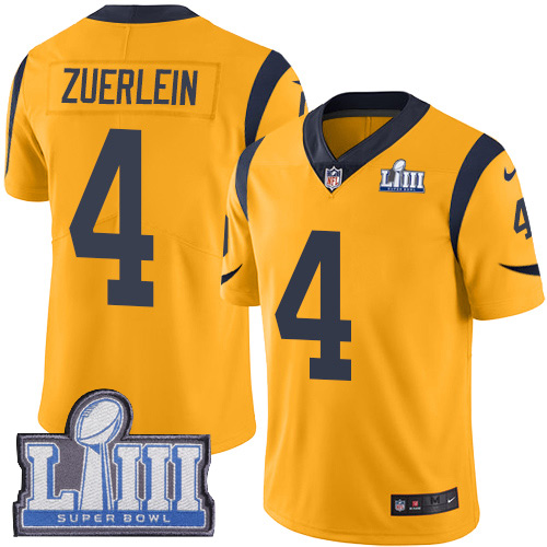Los Angeles Rams #4 Greg Zuerlein Gold Super Bowl LIII Bound Men's Stitched Limited Rush Jersey Men's
