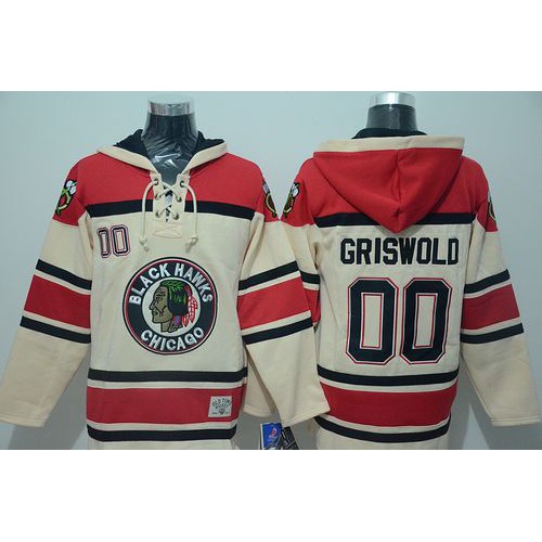 Chicago Blackhawks #00 Clark Griswold Cream Sawyer Hooded Sweatshirt Stitched Jersey Men's
