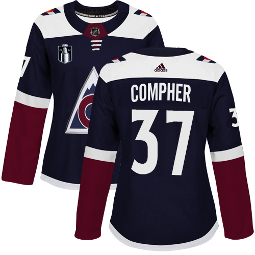 Adidas Colorado Avalanche #37 J.T. Compher Navy Women's 2022 Stanley Cup Final Patch Alternate Authentic Stitched Jersey Womens