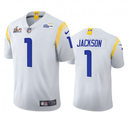 Los Angeles Los Angeles Rams #1 Desean Jackson Men's Super Bowl LVI Patch 2021 Vapor Limited Jersey - White Men's