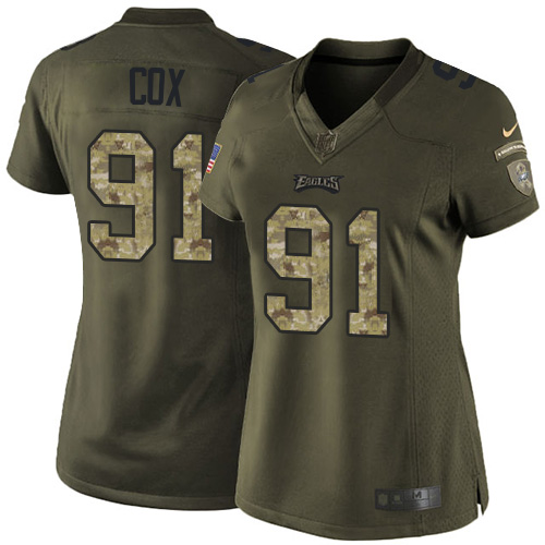 Philadelphia Eagles #91 Fletcher Cox Green Women's Stitched Limited 2015 Salute to Service Jersey Womens