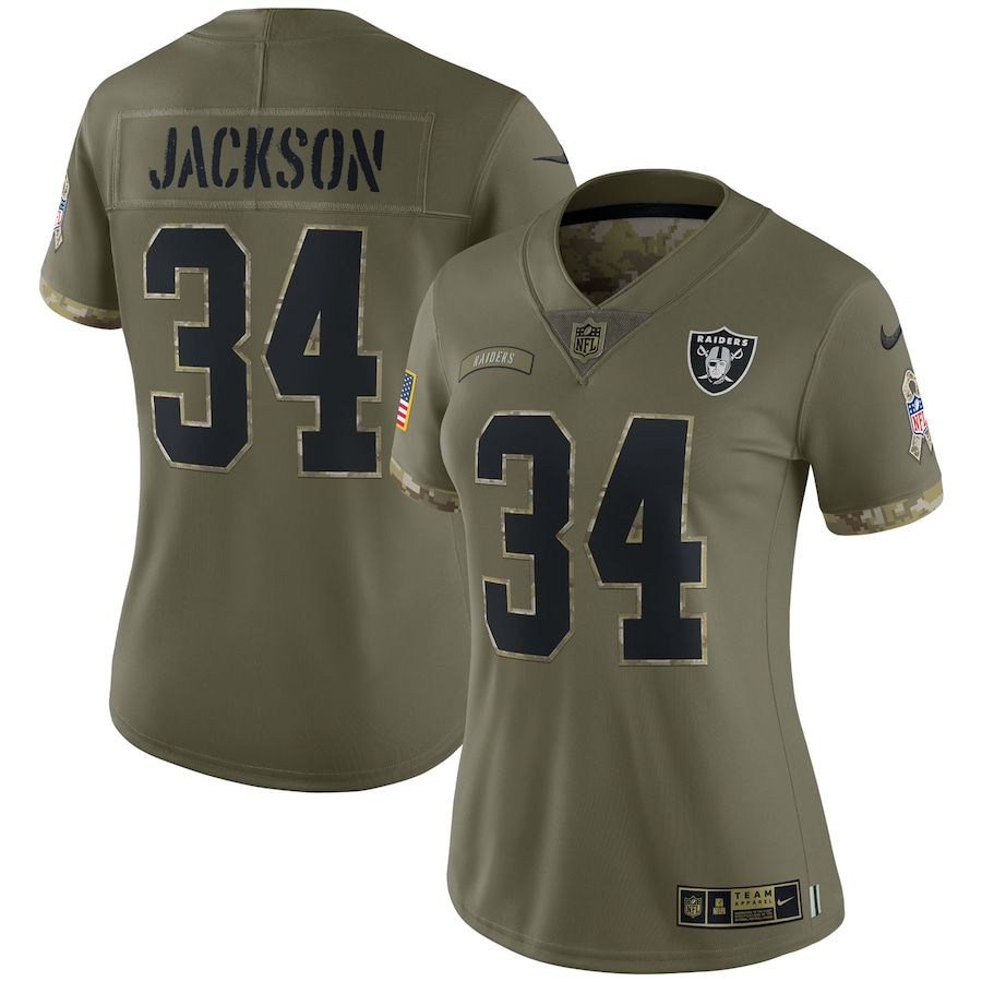 Las Vegas Raiders #34 Bo Jackson Women's 2022 Salute To Service Limited Jersey - Olive