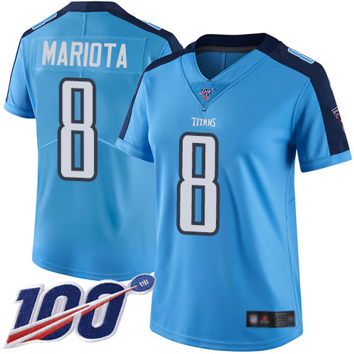 Tennessee Titans #8 Marcus Mariota Light Blue Women's Stitched Limited Rush 100th Season Jersey Womens