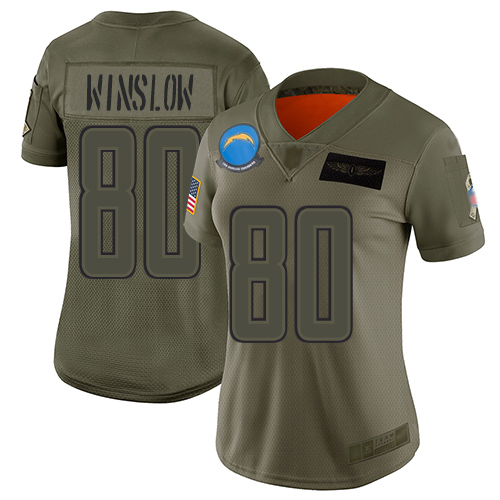 Los Angeles Chargers #80 Kellen Winslow Camo Women's Stitched Limited 2019 Salute to Service Jersey Womens