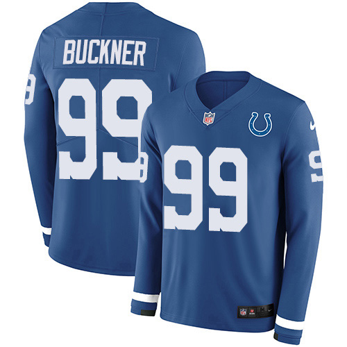 Indianapolis Colts #99 DeForest Buckner Royal Blue Team Color Youth Stitched Limited Therma Long Sleeve Jersey Youth