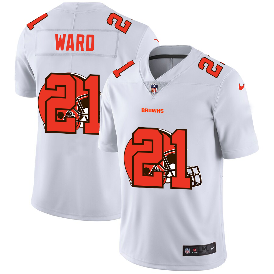 Cleveland Browns #21 Denzel Ward White Men's Team Logo Dual Overlap Limited Jersey