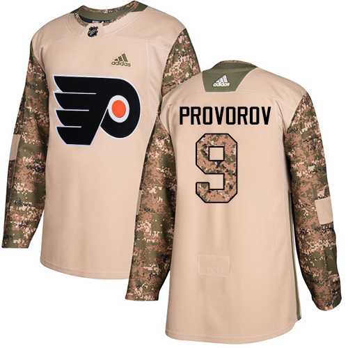 Adidas Philadelphia Flyers #9 Ivan Provorov Camo Authentic 2017 Veterans Day Stitched Jersey Men's