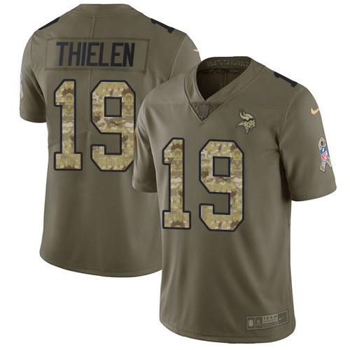 Vikings #19 Adam Thielen Olive/Camo Youth Stitched Limited 2017 Salute To Service Jersey