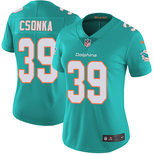 Miami Dolphins #39 Larry Csonka Aqua Green Team Color Women's Stitched Vapor Untouchable Limited Jersey Womens
