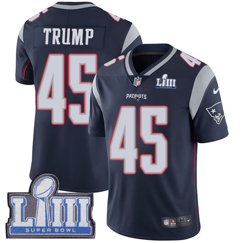 New England Patriots #45 Donald Trump Navy Blue Team Color Super Bowl LIII Bound Men's Stitched Vapor Untouchable Limited Jersey Men's