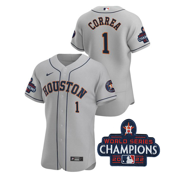 Houston Astros #1 Carlos Correa Men's 150th Anniversary 2022 World Series Authentic Jersey - Gray
