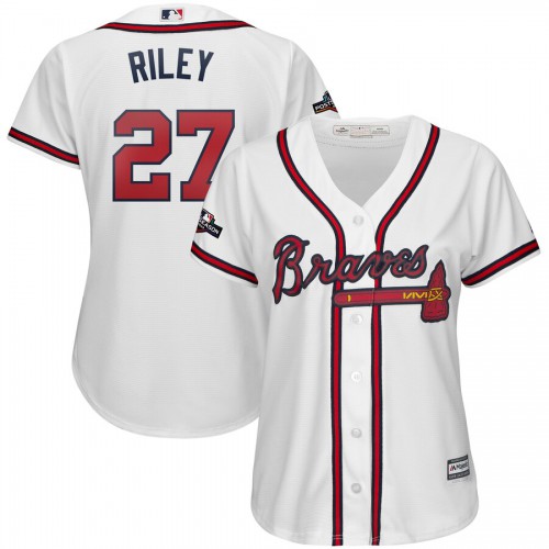 Atlanta Atlanta Braves #27 Austin Riley Majestic Women's 2019 Postseason Official Cool Base Player Jersey White Womens