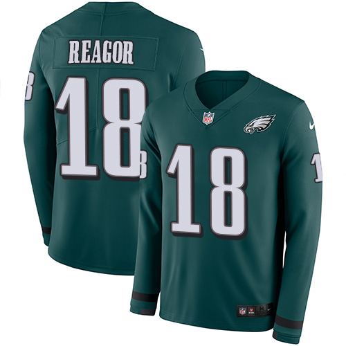 Philadelphia Eagles #18 Jalen Reagor Green Team Color Men's Stitched Limited Therma Long Sleeve Jersey Men's
