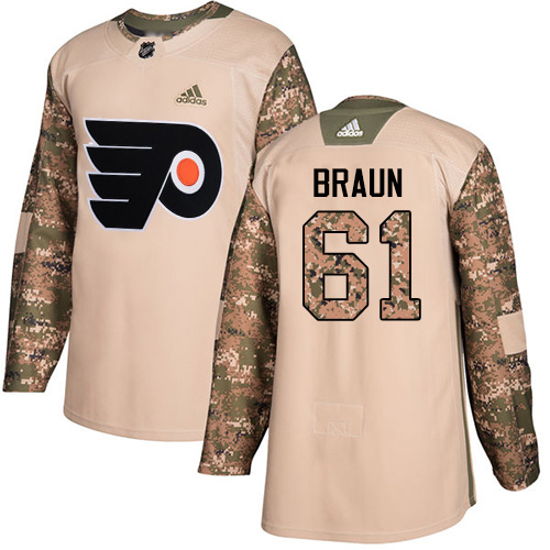 Adidas Philadelphia Flyers #61 Justin Braun Camo Authentic 2017 Veterans Day Stitched Jersey Men's