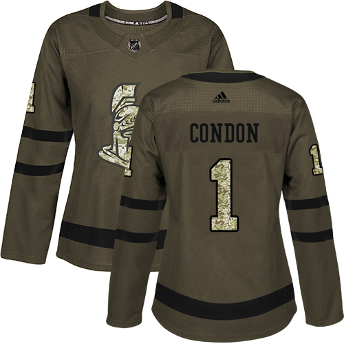 Adidas Ottawa Senators #1 Mike Condon Green Salute to Service Women's Stitched Jersey Womens