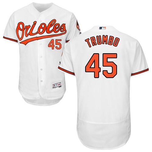 Baltimore Orioles #45 Mark Trumbo White Flexbase Authentic Collection Stitched Jersey Men's