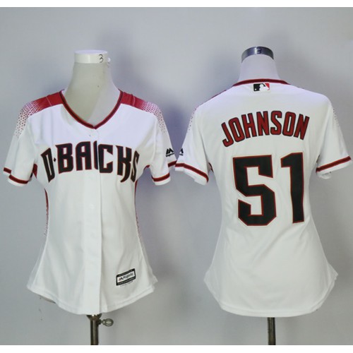 Arizona Diamondbacks #51 Randy Johnson White/Brick Home Women's Stitched Jersey Womens