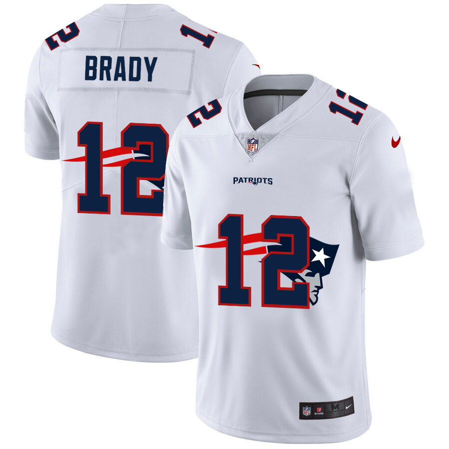 New England Patriots #12 Tom Brady White Men's Team Logo Dual Overlap Limited Jersey