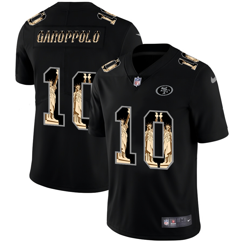 San Francisco 49ers #10 Jimmy Garoppolo Carbon Black Vapor Statue Of Liberty Limited Jersey