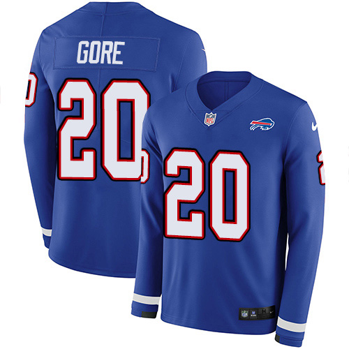 Buffalo Bills #20 Frank Gore Royal Blue Team Color Men's Stitched Limited Therma Long Sleeve Jersey Men's