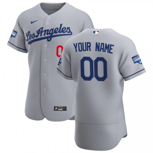 Los Angeles Dodgers Custom Men's Gray Road 2020 World Series Champions Authentic Team Jersey