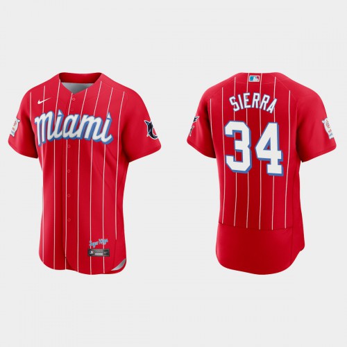 Miami Miami Marlins #34 Magneuris Sierra Men's 2021 City Connect Authentic Jersey Red Men's
