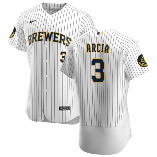 Milwaukee Milwaukee Brewers #3 Orlando Arcia Men's White Home 2020 Authentic Player Jersey Men's