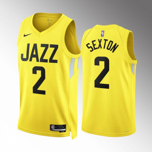 Utah Utah Jazz #2 Collin Sexton Mens Yellow 2022-23 Icon Edition Jersey Mens
