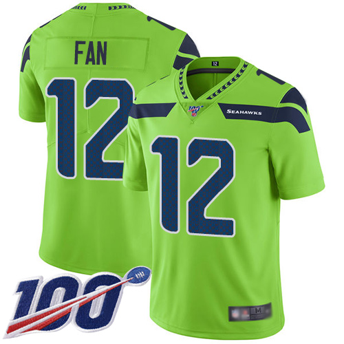 Seahawks #12 Fan Green Men's Stitched Limited Rush 100th Season Jersey