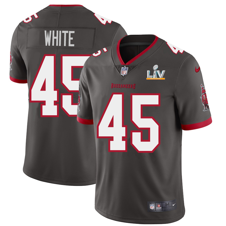 Tampa Bay Buccaneers #45 Devin White Men's Super Bowl LV Bound Pewter Alternate Vapor Limited Jersey