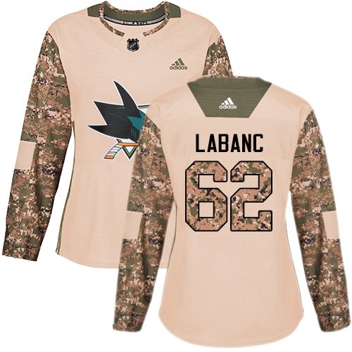 Adidas San Jose Sharks #62 Kevin Labanc Camo Authentic 2017 Veterans Day Women's Stitched Jersey Womens