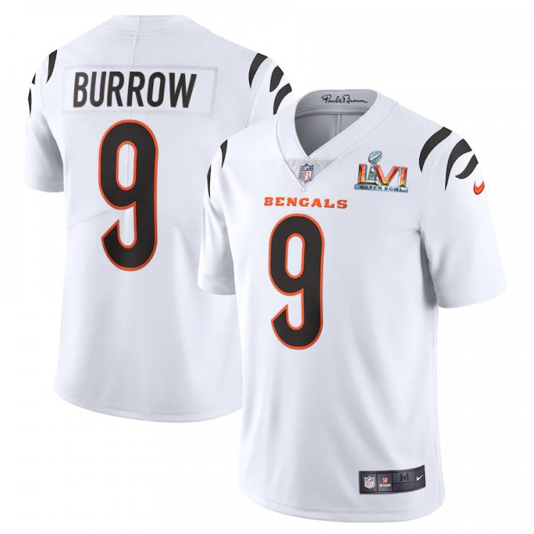 Cincinnati Bengals #9 Joe Burrow White Super Bowl LVI Patch Youth Vapor Limited Jersey