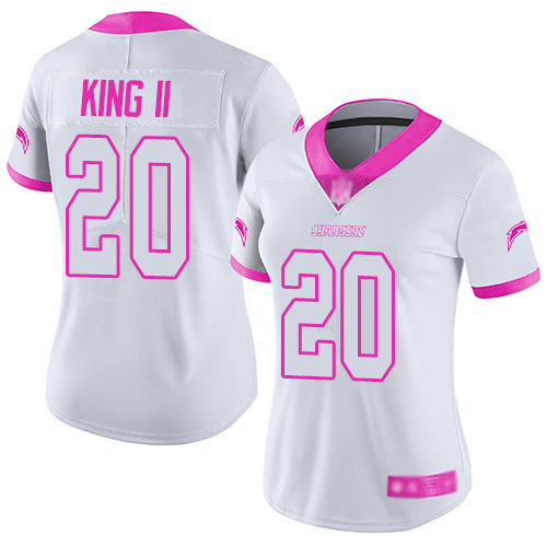 Los Angeles Chargers #20 Desmond King II White/Pink Women's Stitched Limited Rush Fashion Jersey Womens