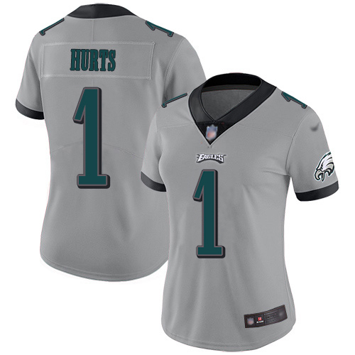 Eagles #1 Jalen Hurts Silver Women's Stitched Limited Inverted Legend Jersey