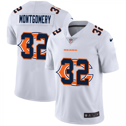 Chicago Chicago Bears #32 David Montgomery White Men's Team Logo Dual Overlap Limited Jersey Men's