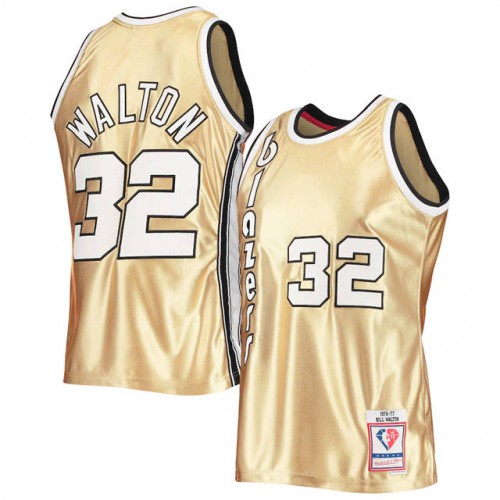 Portland Trail Blazers #32 Bill Walton Mens Gold Mitchell & Ness 75th Anniversary 1976-77 Hardwood Classics Swingman Jersey Mens