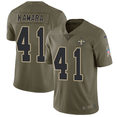 Saints #41 Alvin Kamara Olive Youth Stitched Limited 2017 Salute To Service Jersey