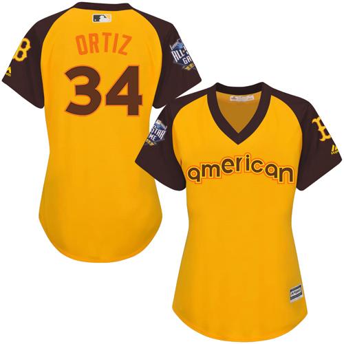 Boston Red Sox #34 David Ortiz Gold 2016 All-Star American League Women's Stitched Jersey Womens