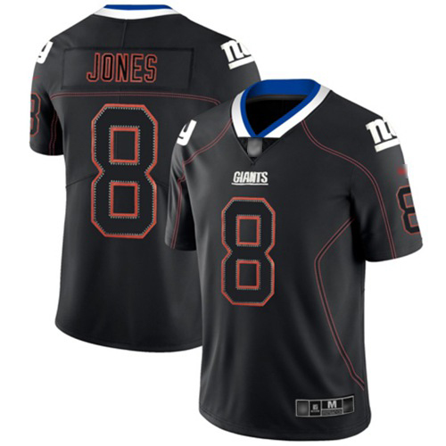 Giants #8 Daniel Jones Lights Out Black Men's Stitched Limited Rush Jersey