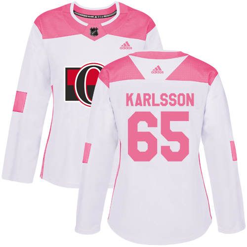 Adidas Ottawa Senators #65 Erik Karlsson White/Pink Authentic Fashion Women's Stitched Jersey Womens