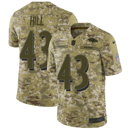 Baltimore Ravens #43 Justice Hill Camo Youth Stitched Limited 2018 Salute To Service Jersey Youth