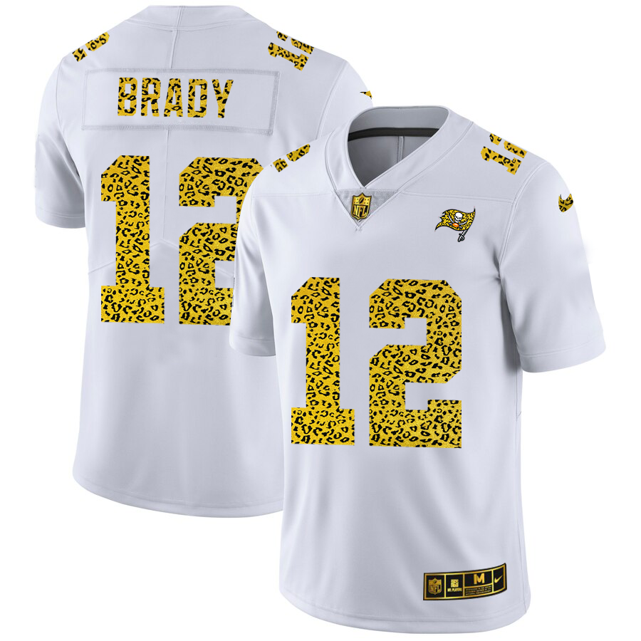 Tampa Bay Buccaneers #12 Tom Brady Men's Flocked Leopard Print Vapor Limited Jersey White