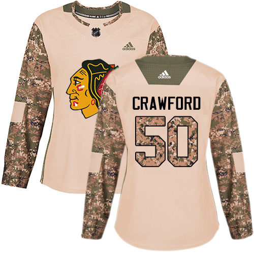 Adidas Chicago Blackhawks #50 Corey Crawford Camo Authentic 2017 Veterans Day Women's Stitched Jersey Womens
