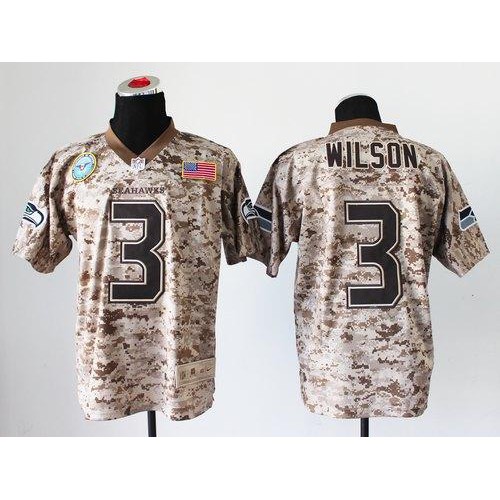 Seattle Seahawks #3 Russell Wilson Camo Men's Stitched New Elite USMC Jersey Men's