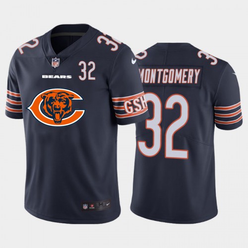 Chicago Chicago Bears #32 David Montgomery Navy Blue Men's Big Team Logo Player Vapor Limited Jersey Men's