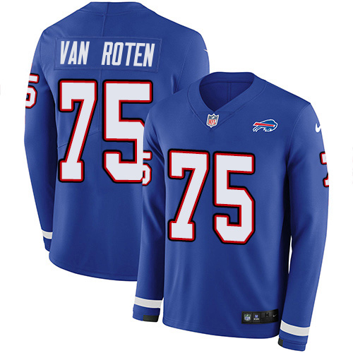Bills #75 Greg Van Roten Royal Blue Team Color Men's Stitched Limited Therma Long Sleeve Jersey