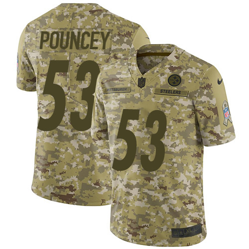 Pittsburgh Steelers #53 Maurkice Pouncey Camo Youth Stitched Limited 2018 Salute to Service Jersey Youth