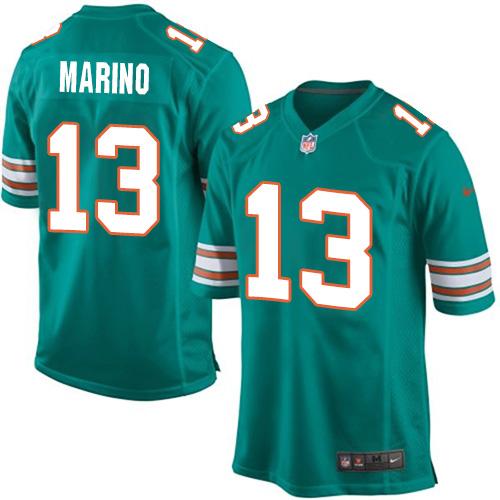 Dolphins #13 Dan Marino Aqua Green Alternate Youth Stitched Elite Jersey